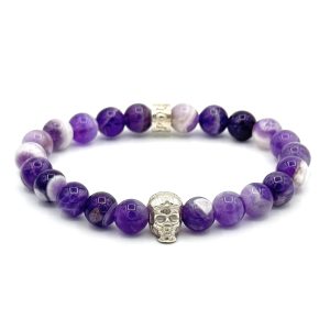 Bracelet V8 Améthyste chevron avec Racing Skull en argent et rondelle POLEMAN en argent