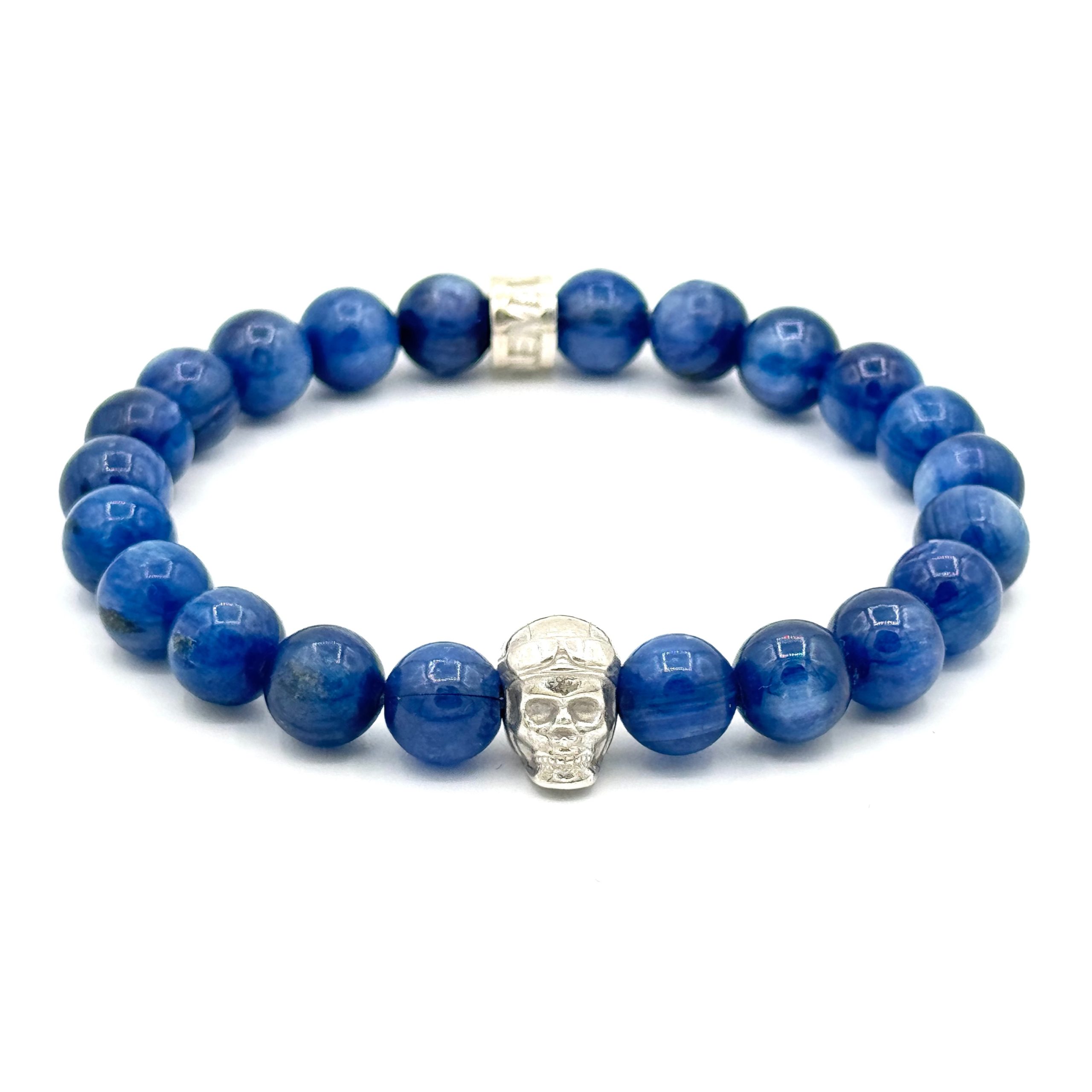 Bracelet V8 Cyanite avec Racing Skull en argent et rondelle POLEMAN en argent