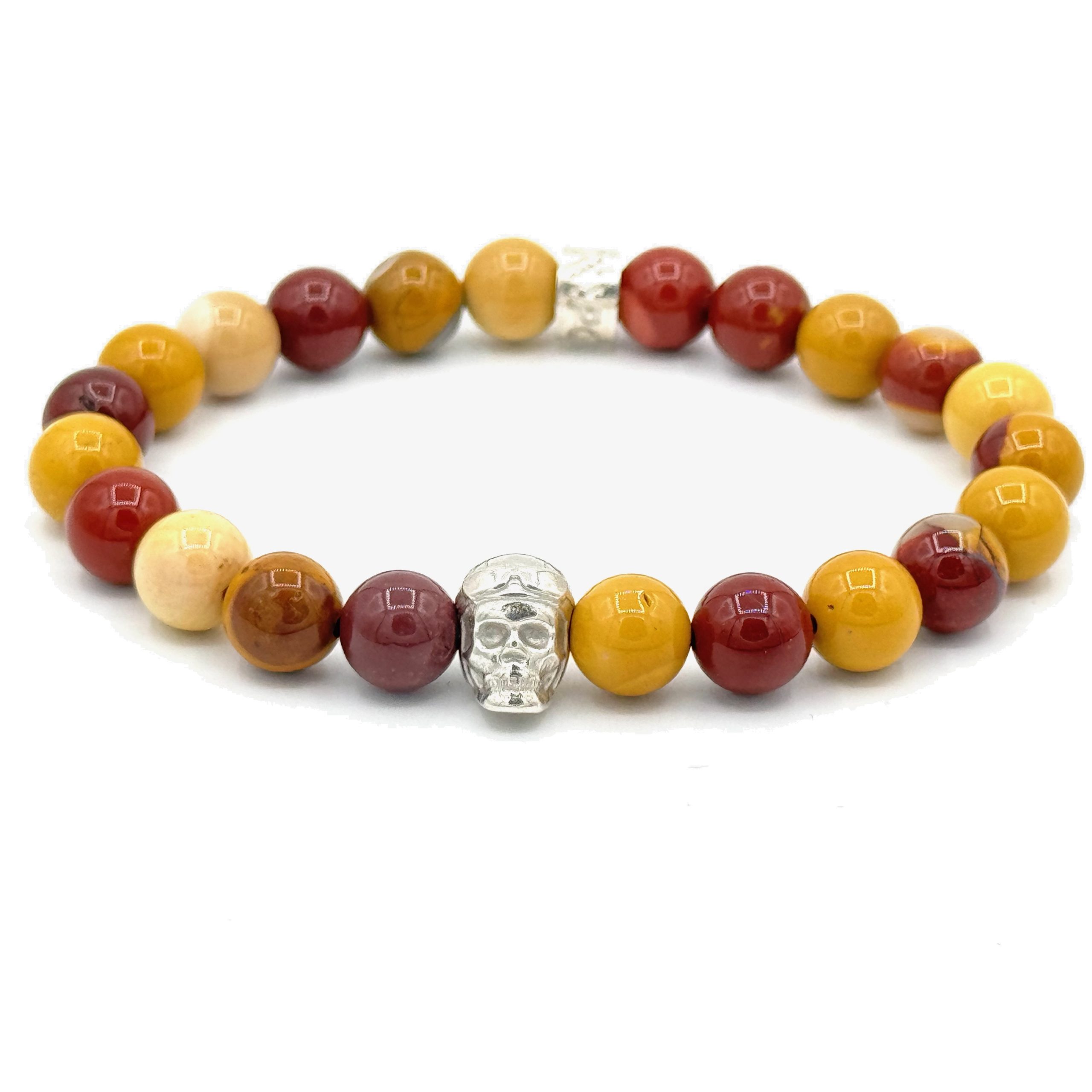 Bracelet V8 Mokaite avec Racing Skull en argent et rondelle POLEMAN en argent