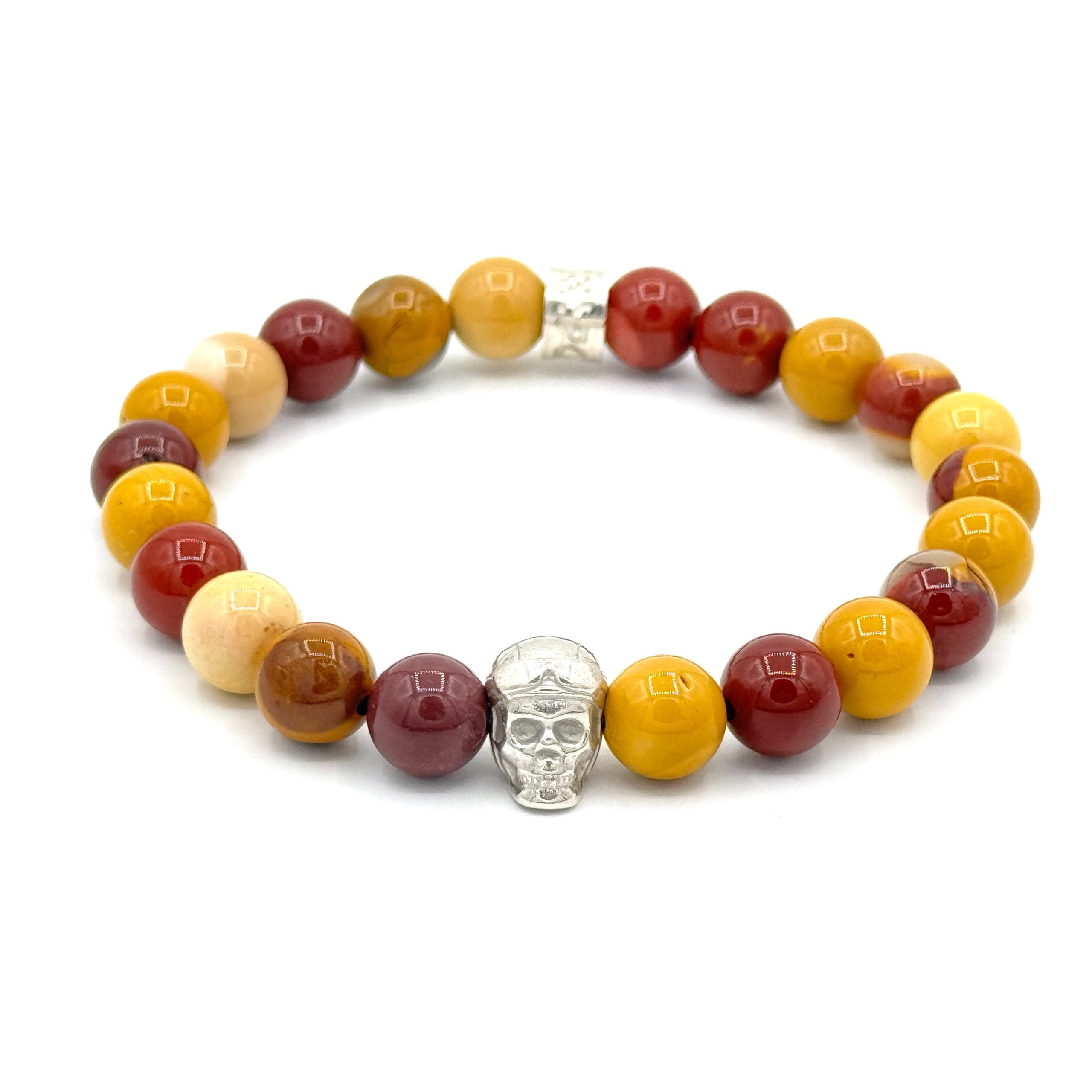 Bracelet V8 Mokaite avec Racing Skull en argent et rondelle POLEMAN en argent